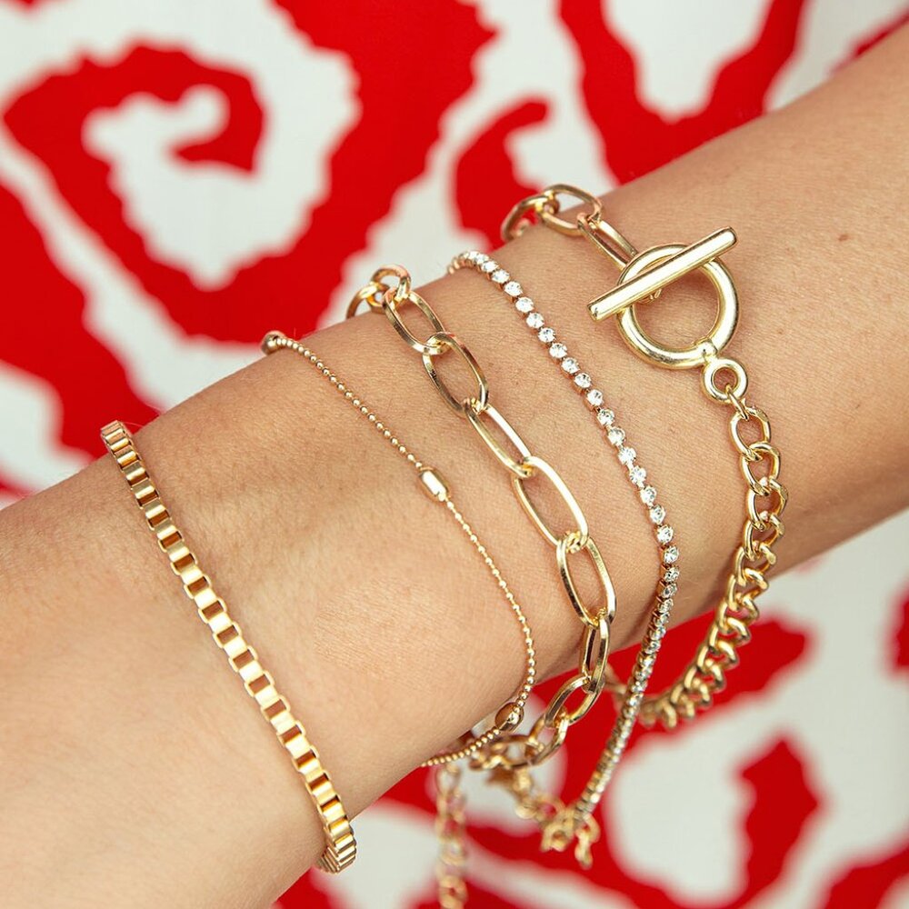Gold Rhinestone Geometric‎ 5-pcs Bracelet Set - Picture 5 of 5